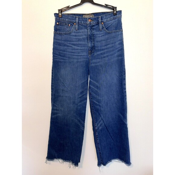 J.Crew Point Sur Wide Leg Crop Jeans Sz 31T Medium Wash High Rise Fray Hem - Picture 1 of 5